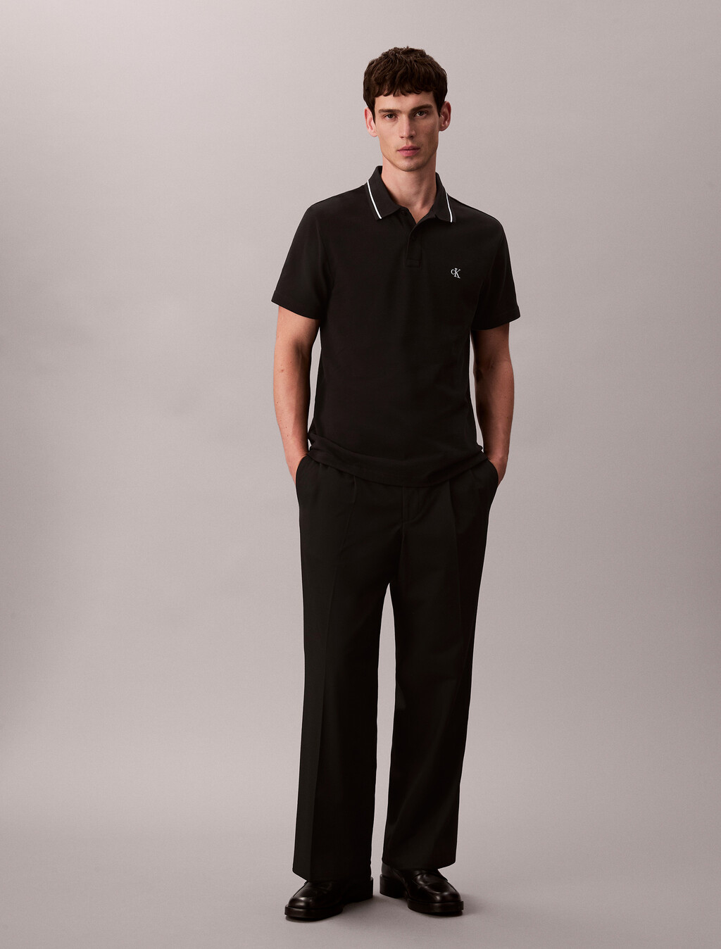 Monogram Pique Tipped Polo, Black, hi-res
