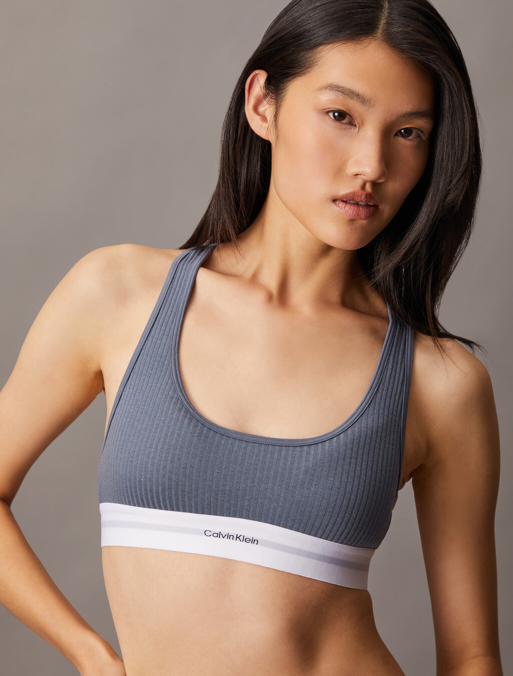 Cotton Modal Stretch Rib Knit Lightly Lined Bralette, Grisaille, hi-res