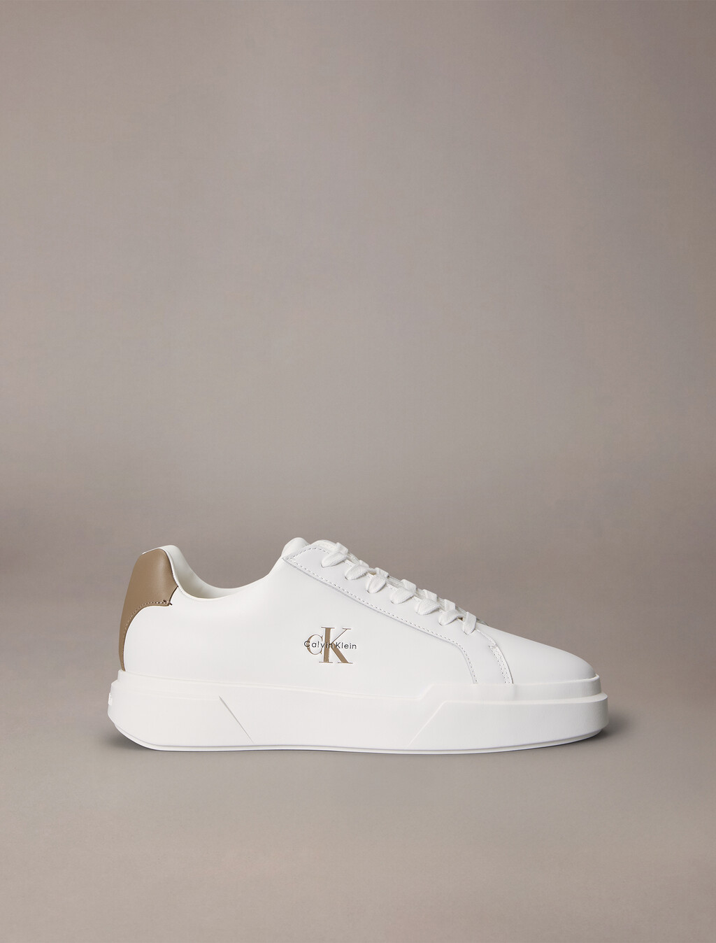 Leather Durable Traction NYC Trainers, Bright White/Desert Taupe, hi-res