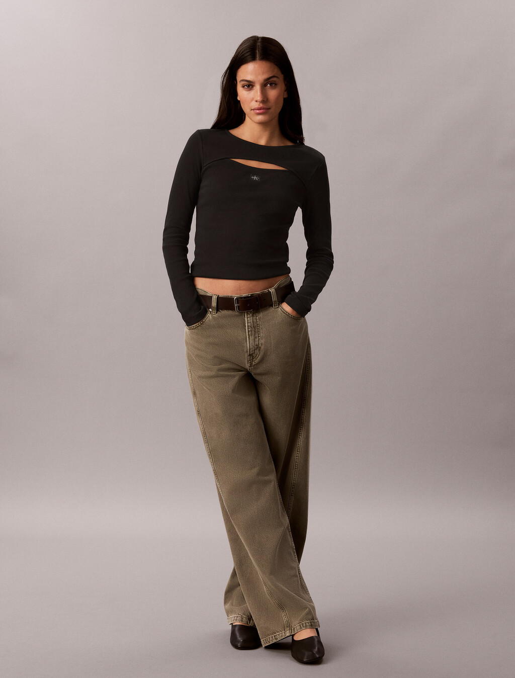 Cut-Out Rib Top, Black, hi-res