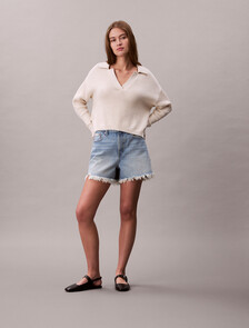 90s Relaxed Frayed Denim Shorts, BARDOT BLUE, hi-res