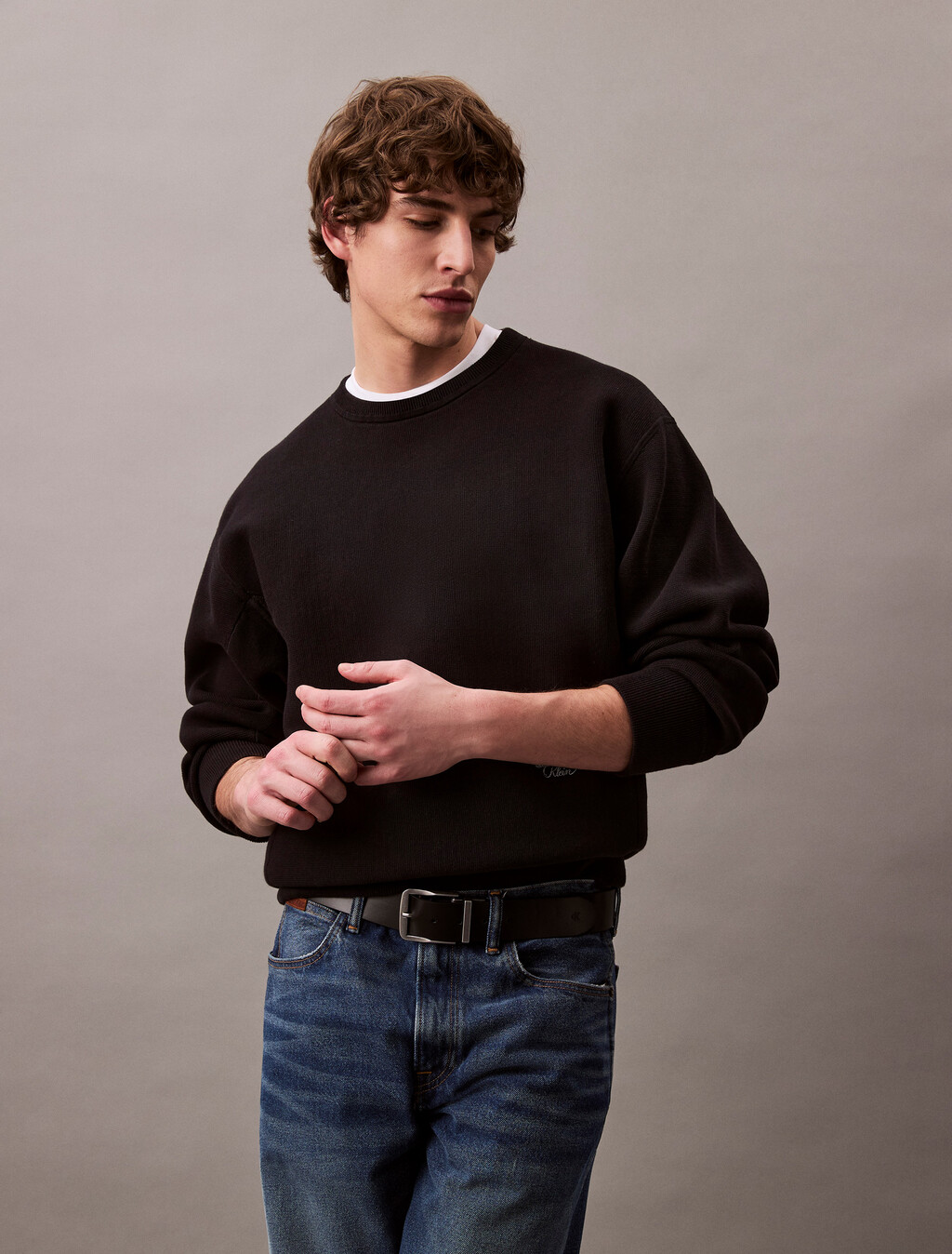 Cotton Blend Relaxed Sweatshirt, Black, hi-res