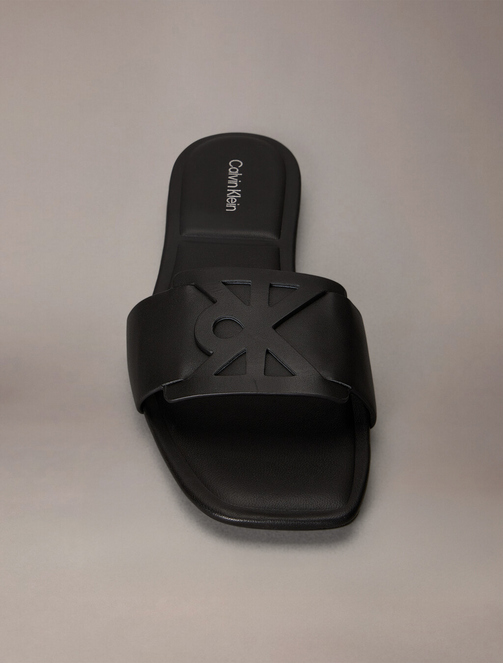 Amira - Leather Square Toe Flat Sandals, Triple Black, hi-res