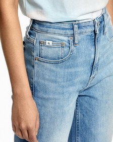 ITALIAN DENIM HIGH RISE SLIM STRAIGHT JEANS, Light Blue, hi-res