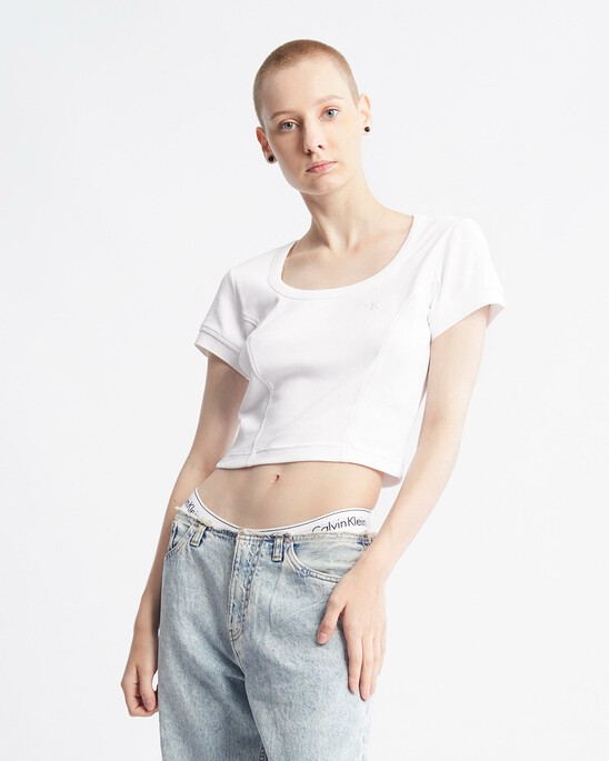 Logo Tape Rib Knit Cropped Tee
