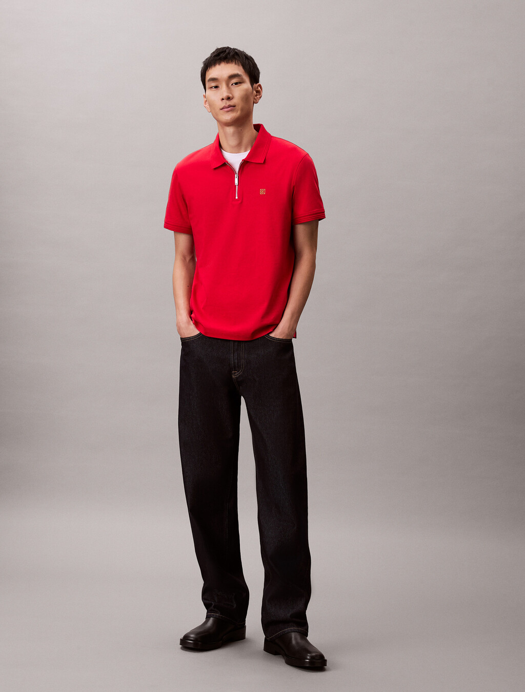 Lunar New Year CK Emblem Slim Polo, Pantone Red, hi-res