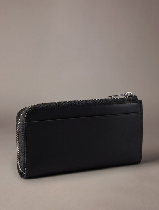 CK Plaque Leather Long Fold Wallet