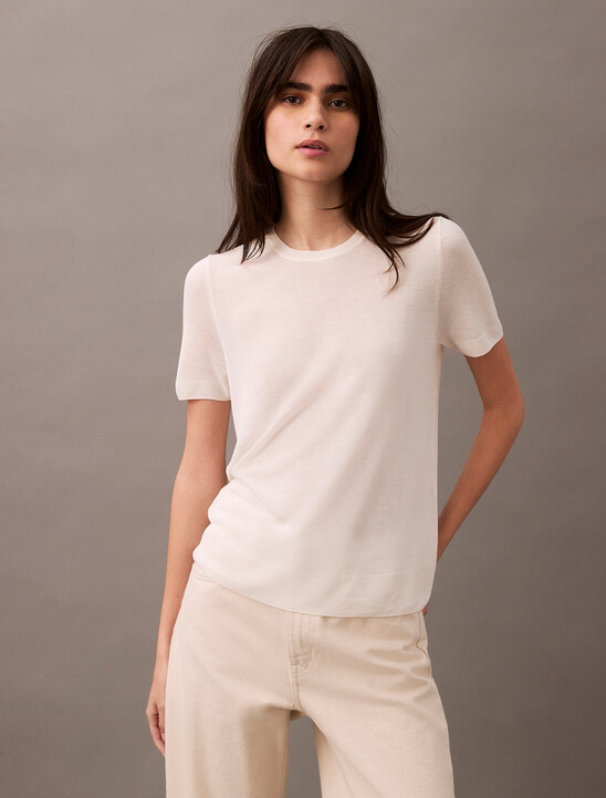 Fine Gauge Viscose Short Sleeve Sweater