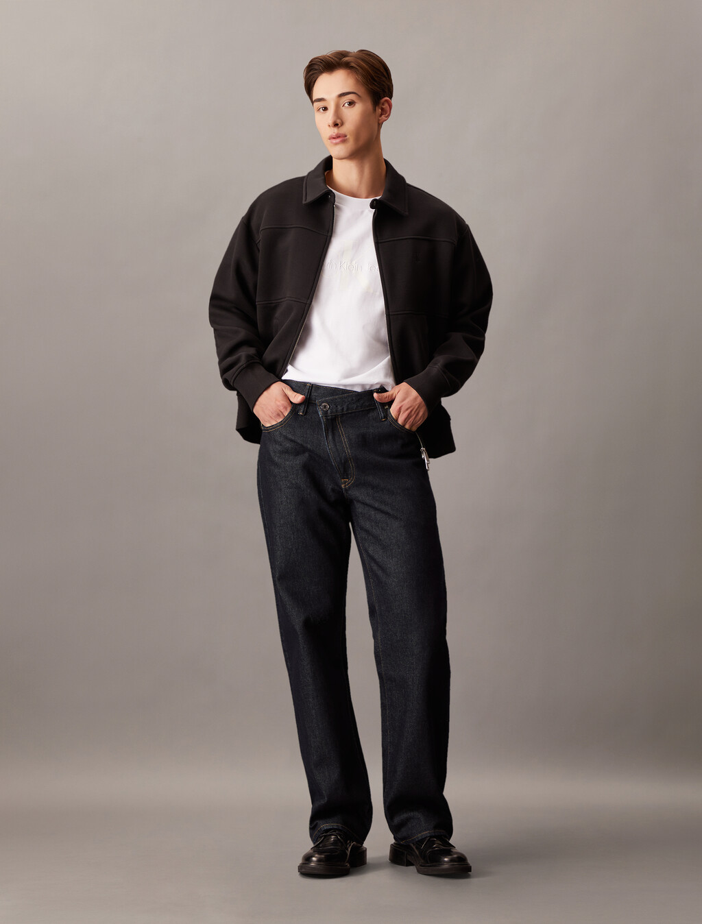 90s Straight Asymmetric Jeans, Rinse Denim, hi-res
