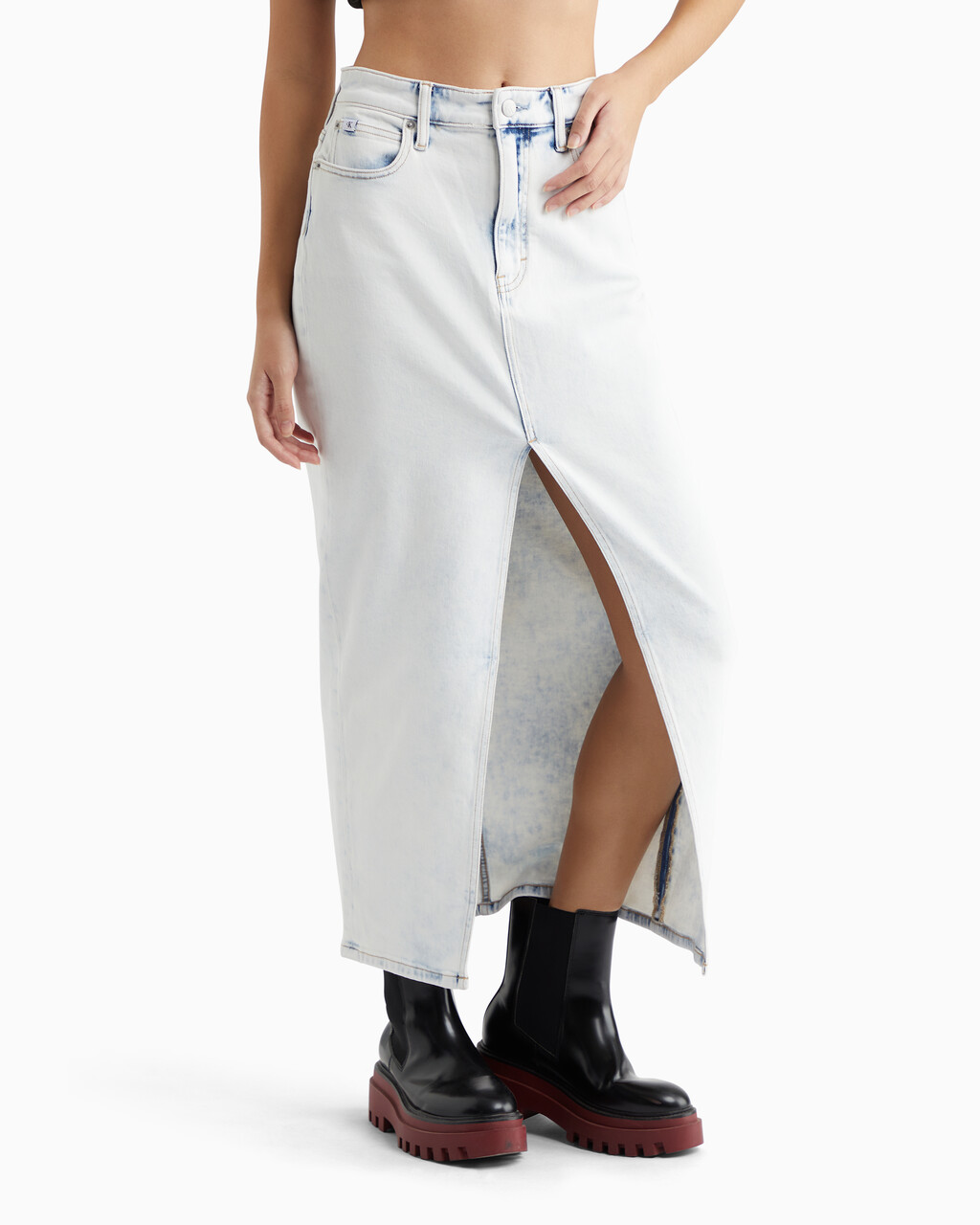 Front Split Maxi Denim Skirt, Denim Light, hi-res