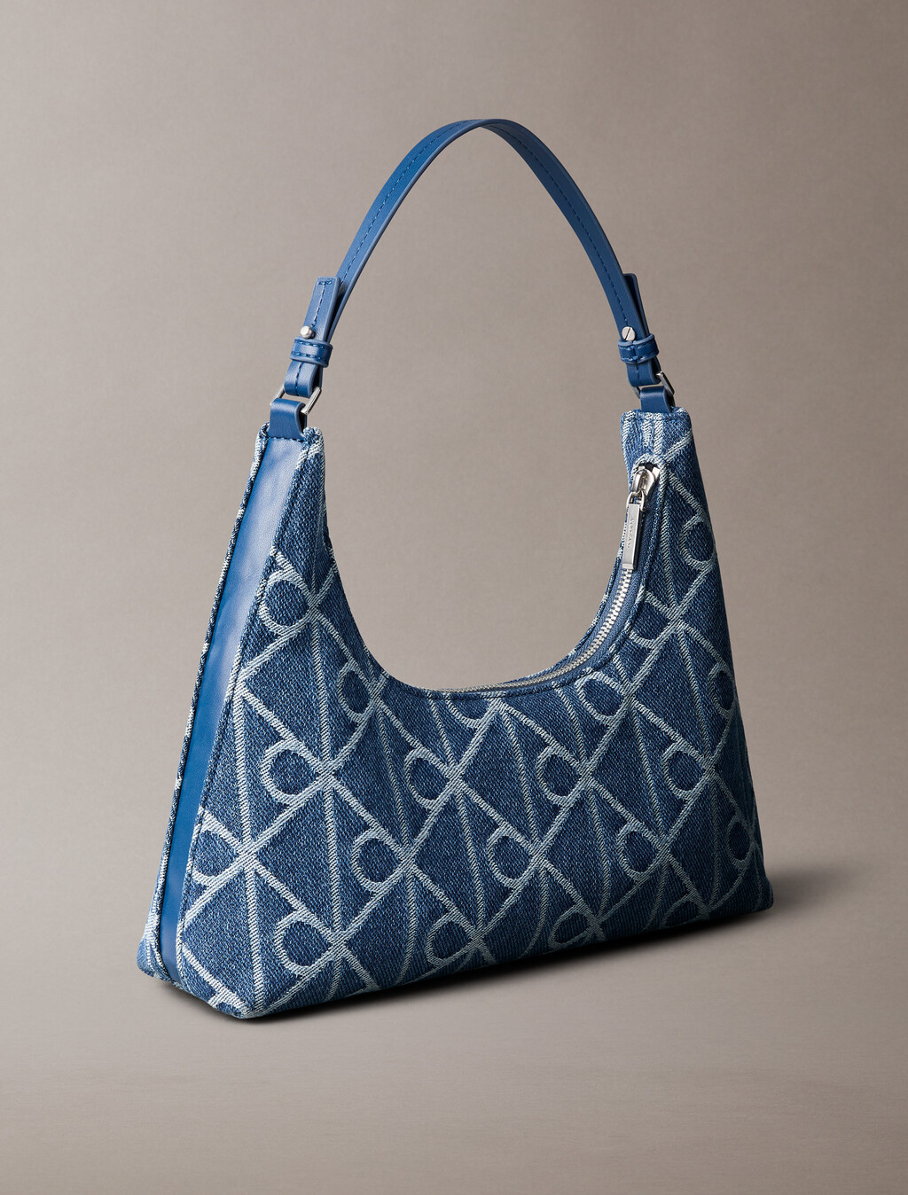 Denim Allover Emblem Logo Shoulder Bag, Denim JQD Medium Wash, hi-res