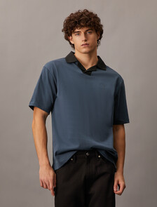 Contrast Open Collar Polo, Ink, hi-res