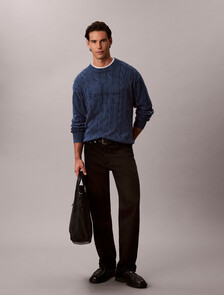 Garment-Dyed Cable Knit Sweater, Pageant Blue, hi-res