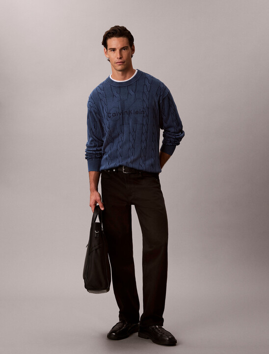 Garment-Dyed Cable Knit Sweater