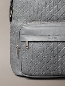 Embossed Allover Monogram Backpack, Charcoal Gray, hi-res