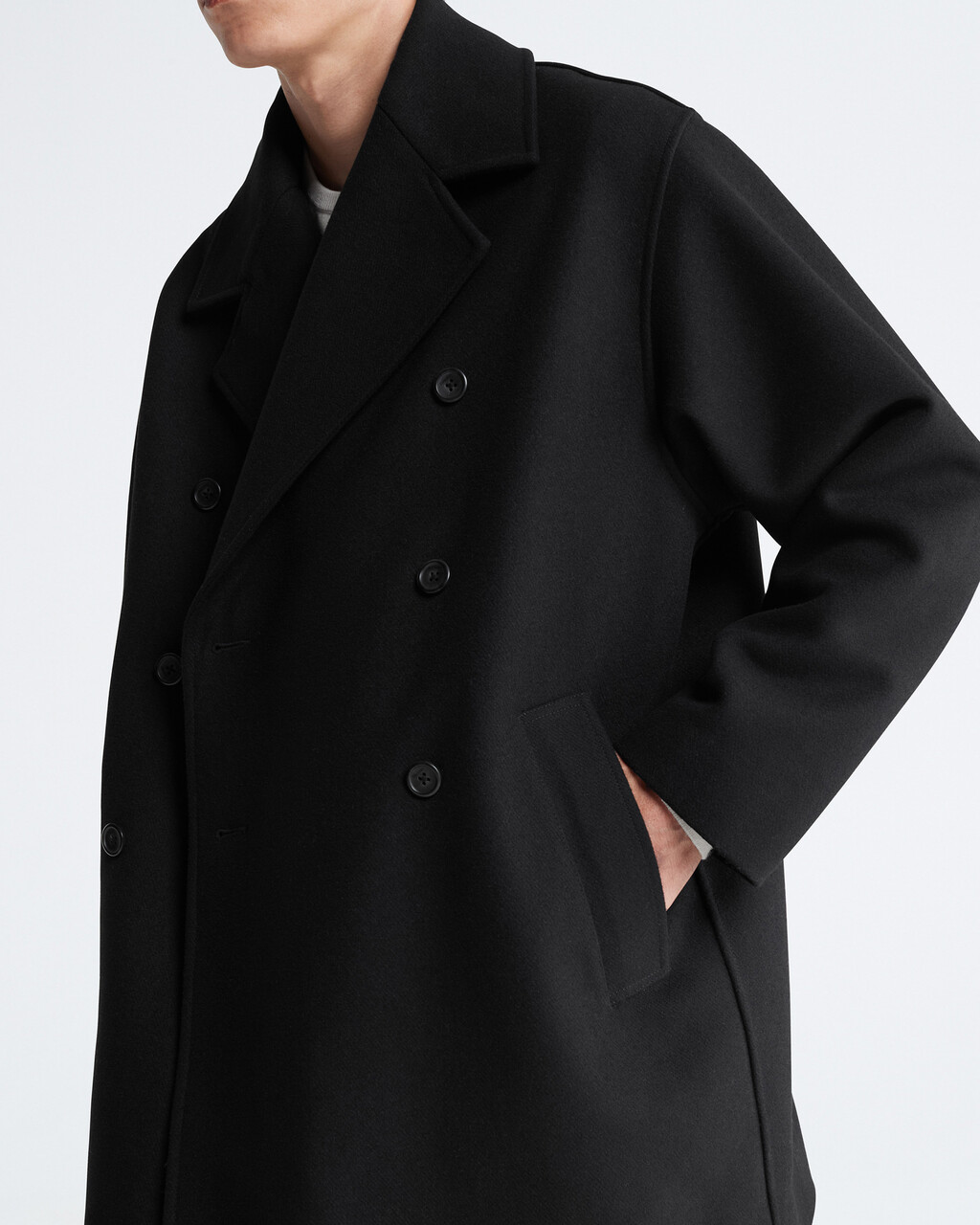 Wool Blend Double Breasted Peacoat, Black Beauty, hi-res