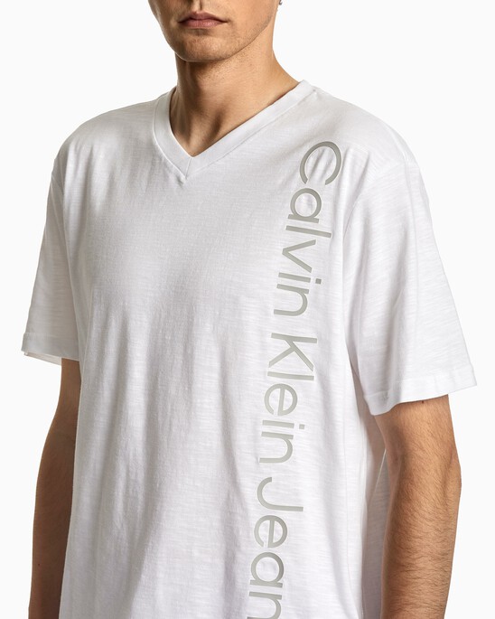 V NECK LOGO COTTON SLUB TEE