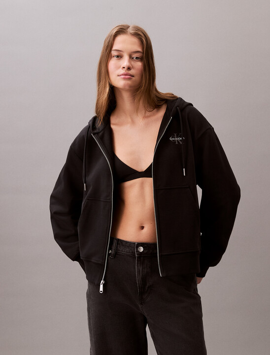 Monogram Cotton Terry Zip Thru Hoodie