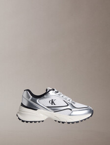 Trailblazer &mdash; Mesh Mix Runner Trainers, Silver/Black/Bright White, hi-res