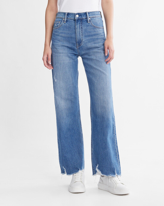 Italian Denim Frayed High Rise Wide Leg Jeans