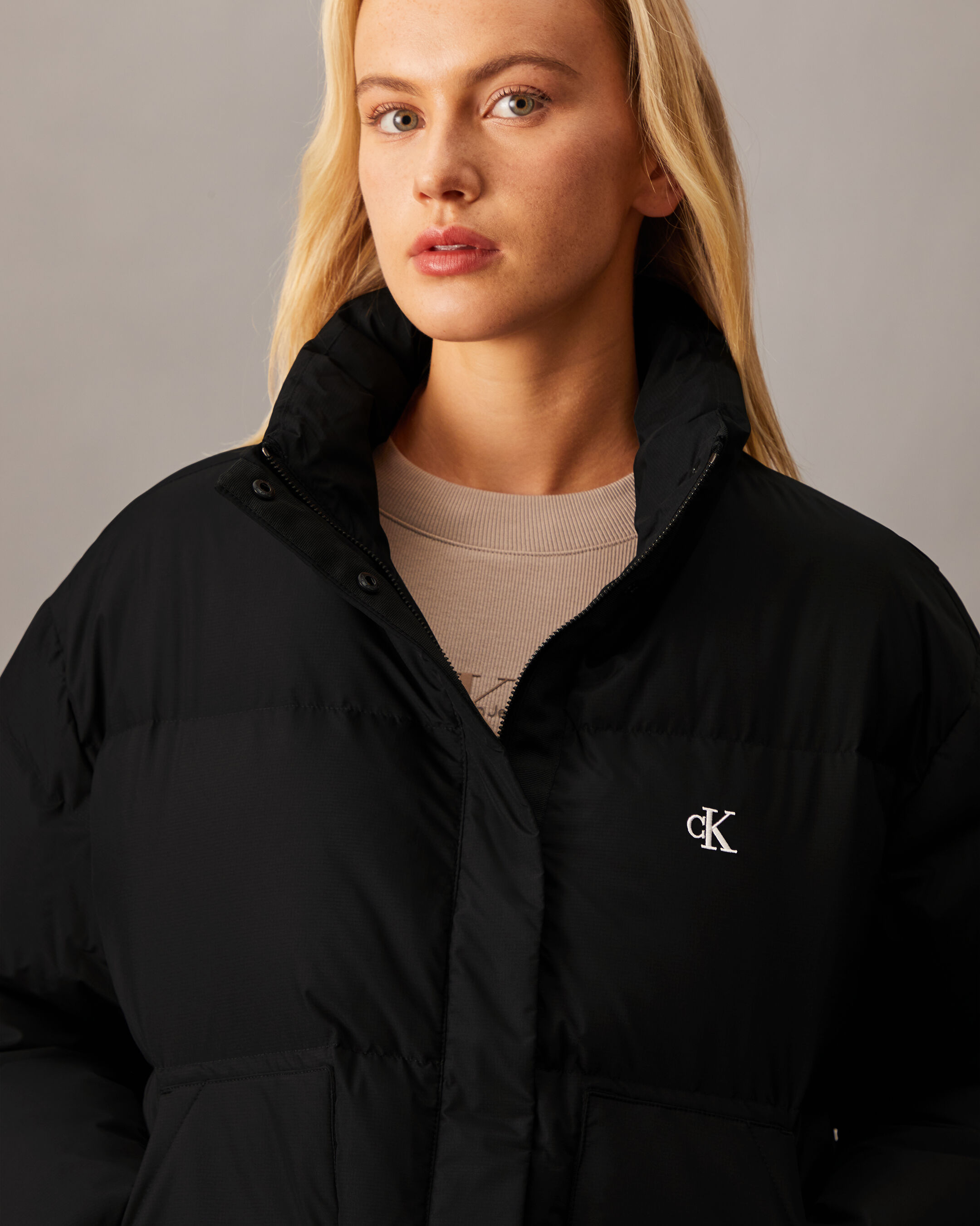 Cropped Stand Collar Puffer Jacket black Calvin Klein Malaysia