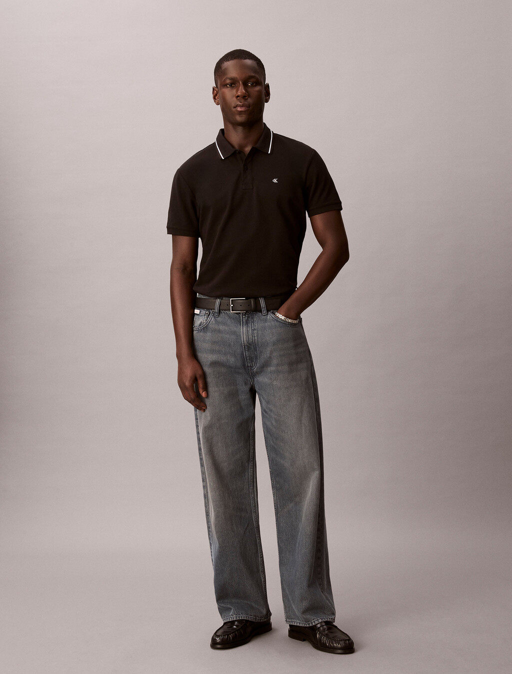 Cotton Pique Tipped Polo, Black, hi-res