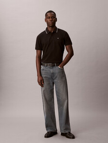 Cotton Pique Tipped Polo, Black, hi-res