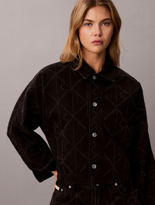 All-Over Logo Denim Jacket, CK WORN BLACK, hi-res