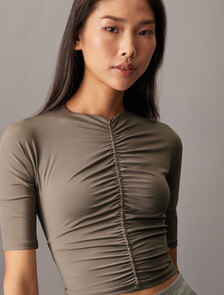 Icon Ruched Front Tee, Driftwood, hi-res