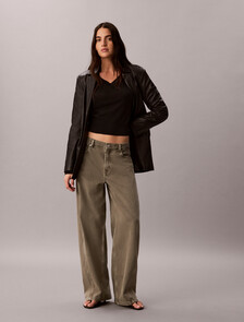 Twisted Low Rise Baggy Cotton Lyocell Jeans, FADED OLIVE, hi-res