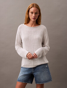 Boxy Linen Nylon Jumper, Lunar Rock, hi-res