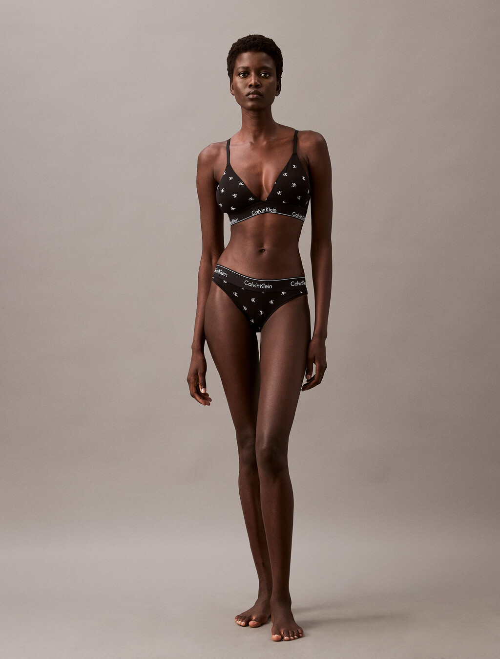 Icon Cotton Lightly Lined Triangle Bralette, DIAMOND LOGO+BLACK, hi-res