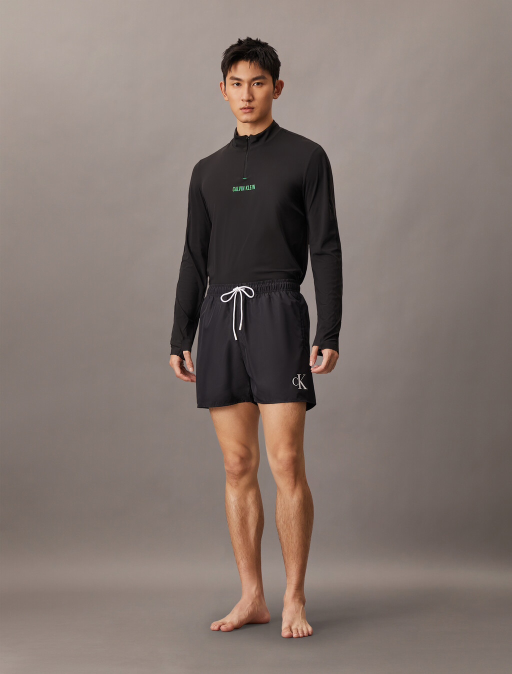 Medium Drawstring Swim Shorts - CK Monogram, Pvh Black, hi-res