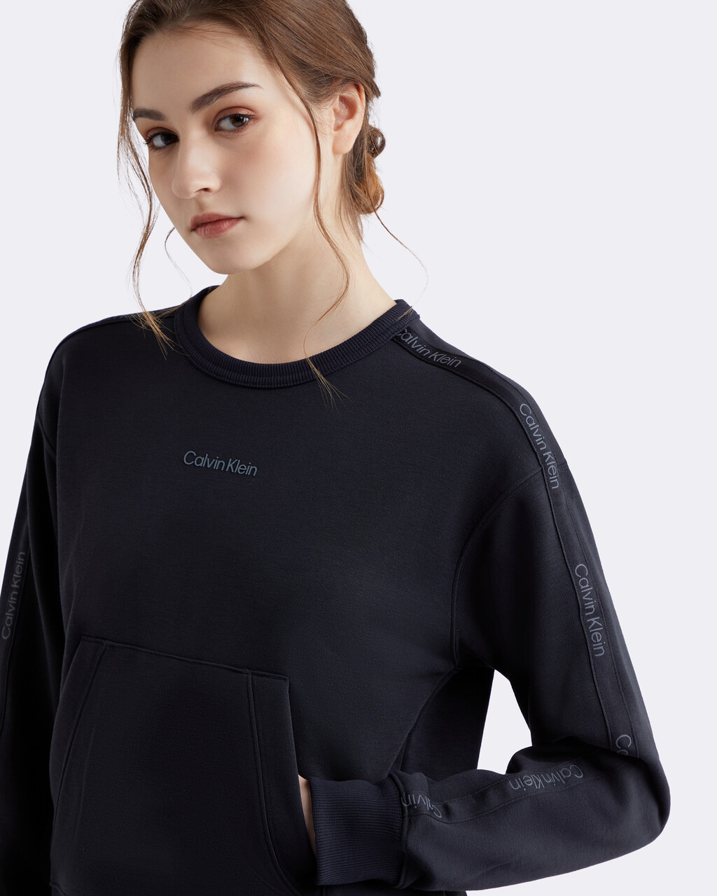 Cropped French Terry Sweatshirt, BLACK BEAUTY, hi-res