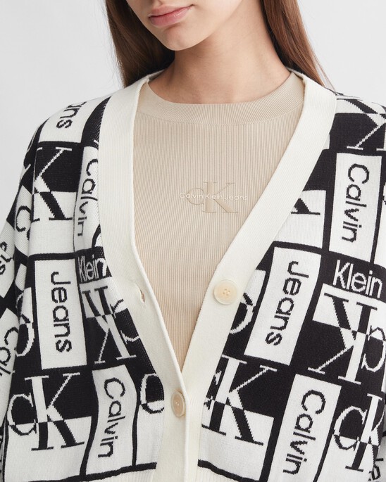 V Neck All Over Logo Cropped Cardigan