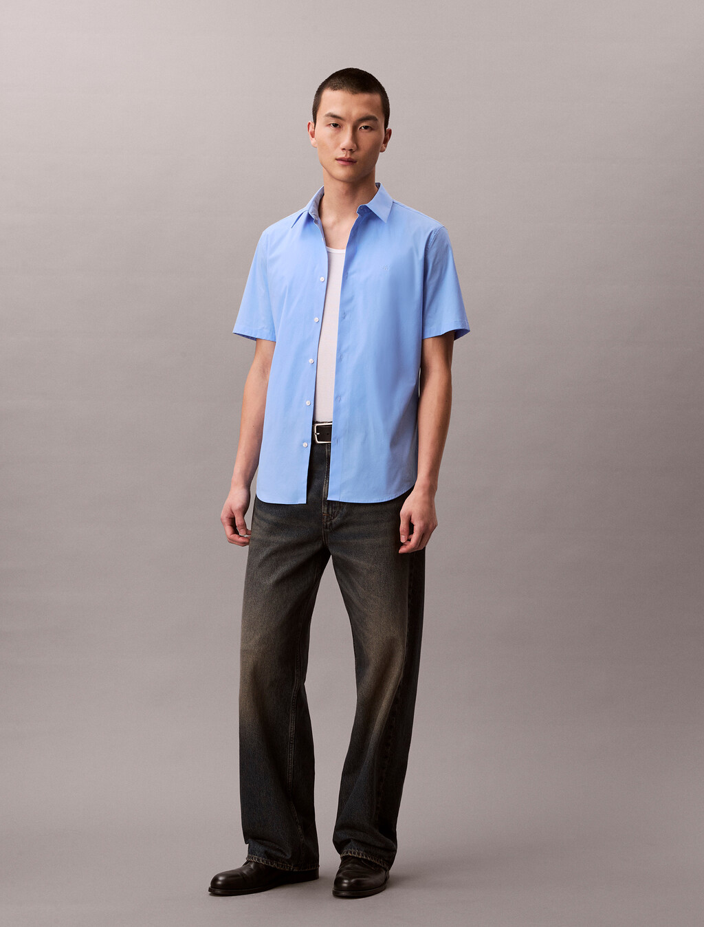 Stretch Cotton Slim Shirt, Blue Descent, hi-res