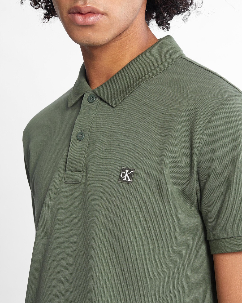 Ck Badge Slim Smooth Cotton Polo, Thyme, hi-res