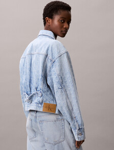 Monogram Logo Cropped Denim Jacket, CK LIGHT PRINTED, hi-res