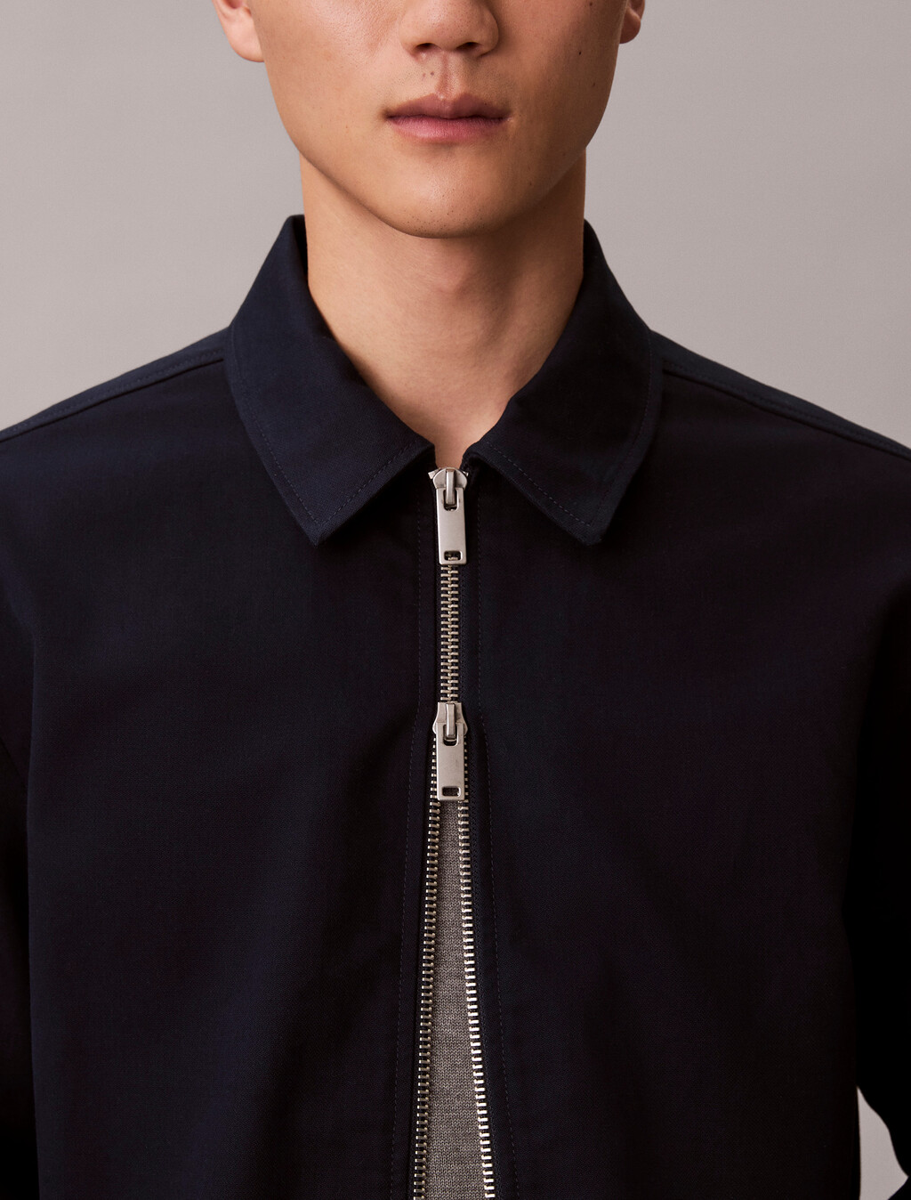 Cotton Dobby Blouson Jacket, Dark Sapphire, hi-res