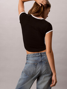 Slim Cotton Stretch Ringer T-shirt, Black, hi-res