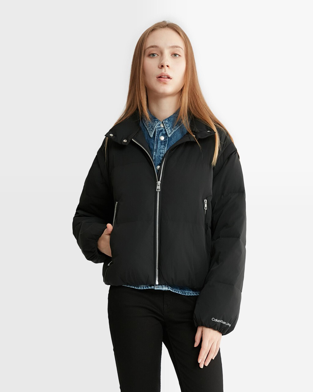 Feminine Detailing Lightweight Down Jacket, Ck Black, hi-res