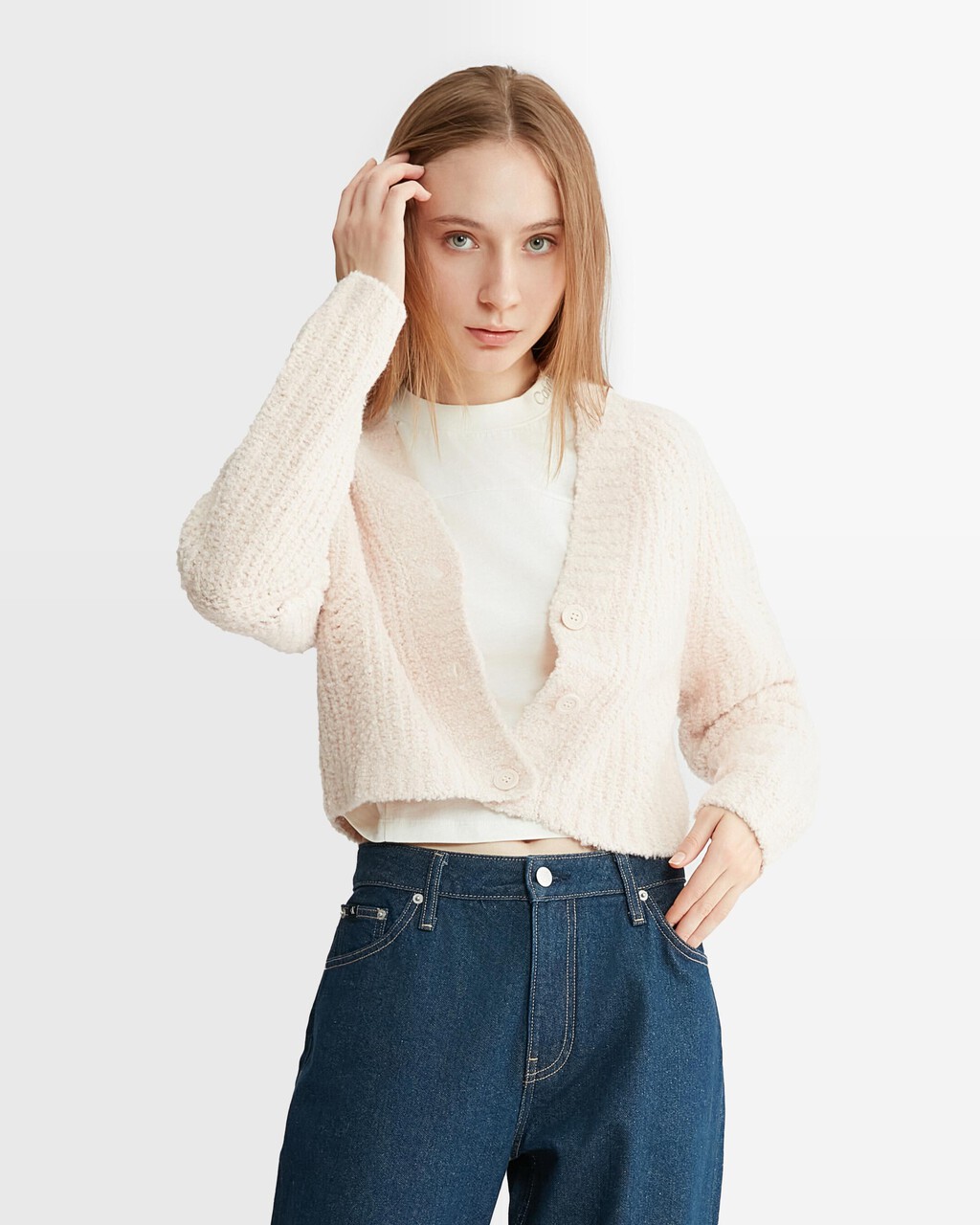 Cropped Cable Knit Cardigan, Putty Beige, hi-res