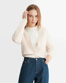 Cropped Cable Knit Cardigan, Putty Beige, hi-res
