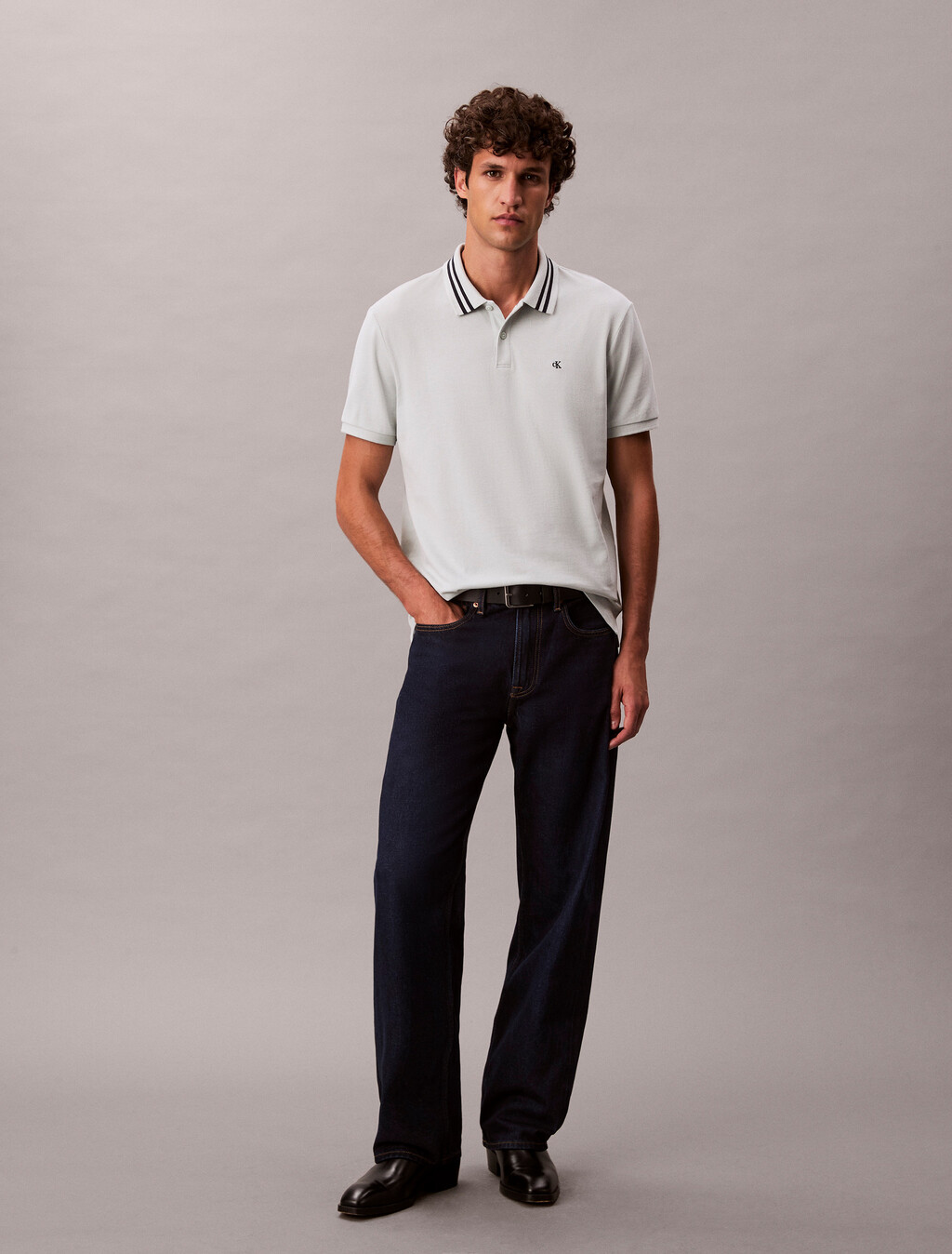 Monogram Logo Pique Tipped Classic Polo Shirt, Misty Blue, hi-res