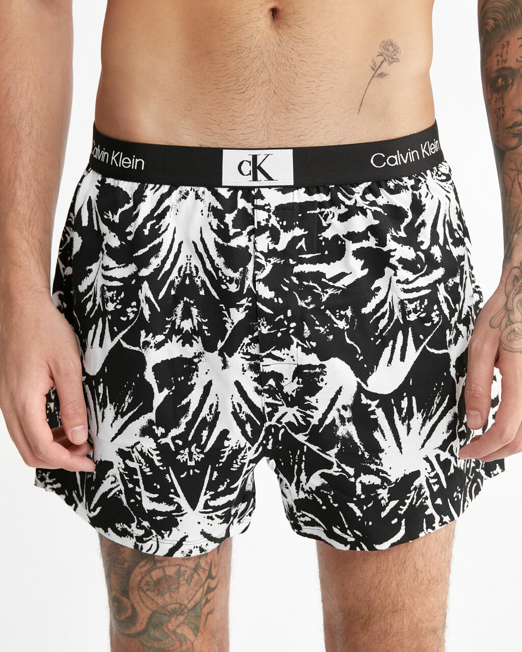 Calvin Klein 1996 Cotton Slim Boxers, PALM TREES PRINT+BLACK, hi-res
