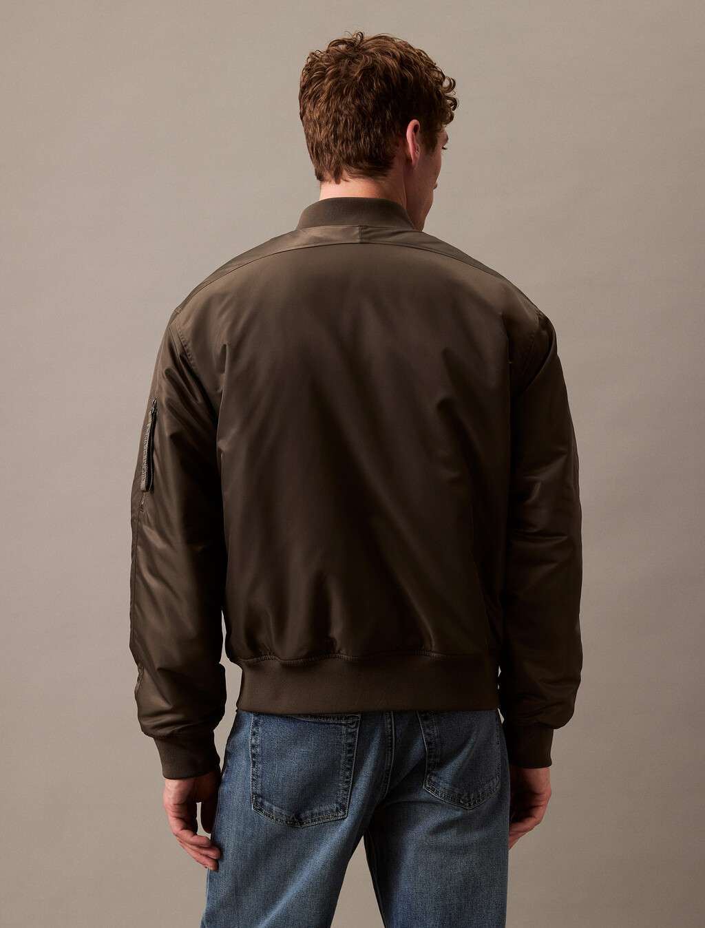 Padded Nylon Bomber Jacket, Beluga, hi-res