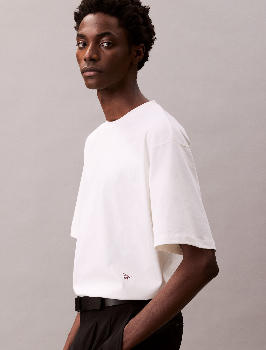Cotton Silk Relaxed Tee, Snow White, hi-res