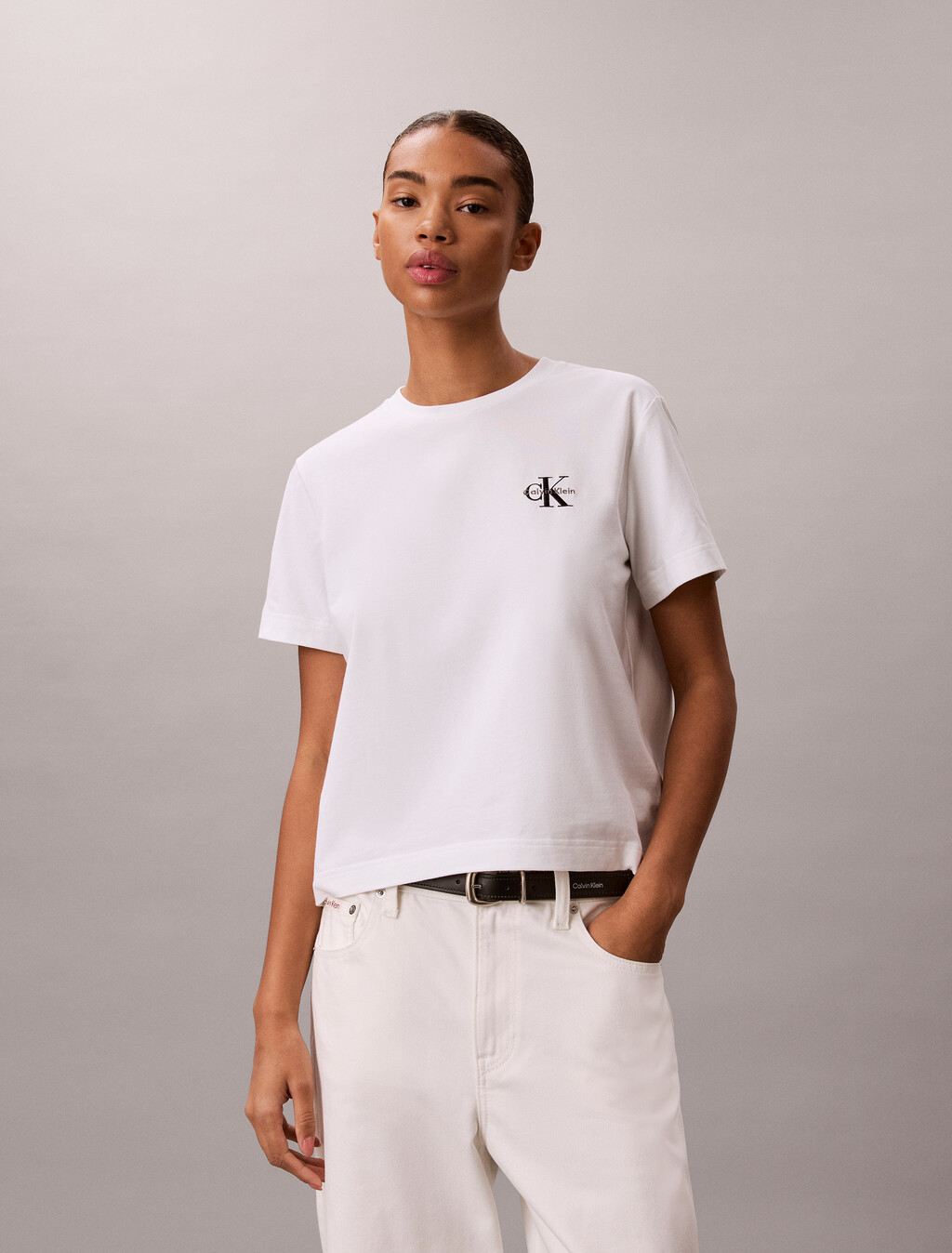 Core Essentials Monogram Embroidery Tee, Bright White, hi-res