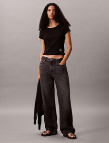 Cotton Stretch Rib Baby Tee, Black, hi-res