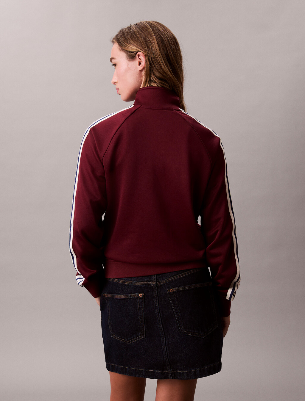 High Shine French Terry Jacket, Deep Rouge, hi-res